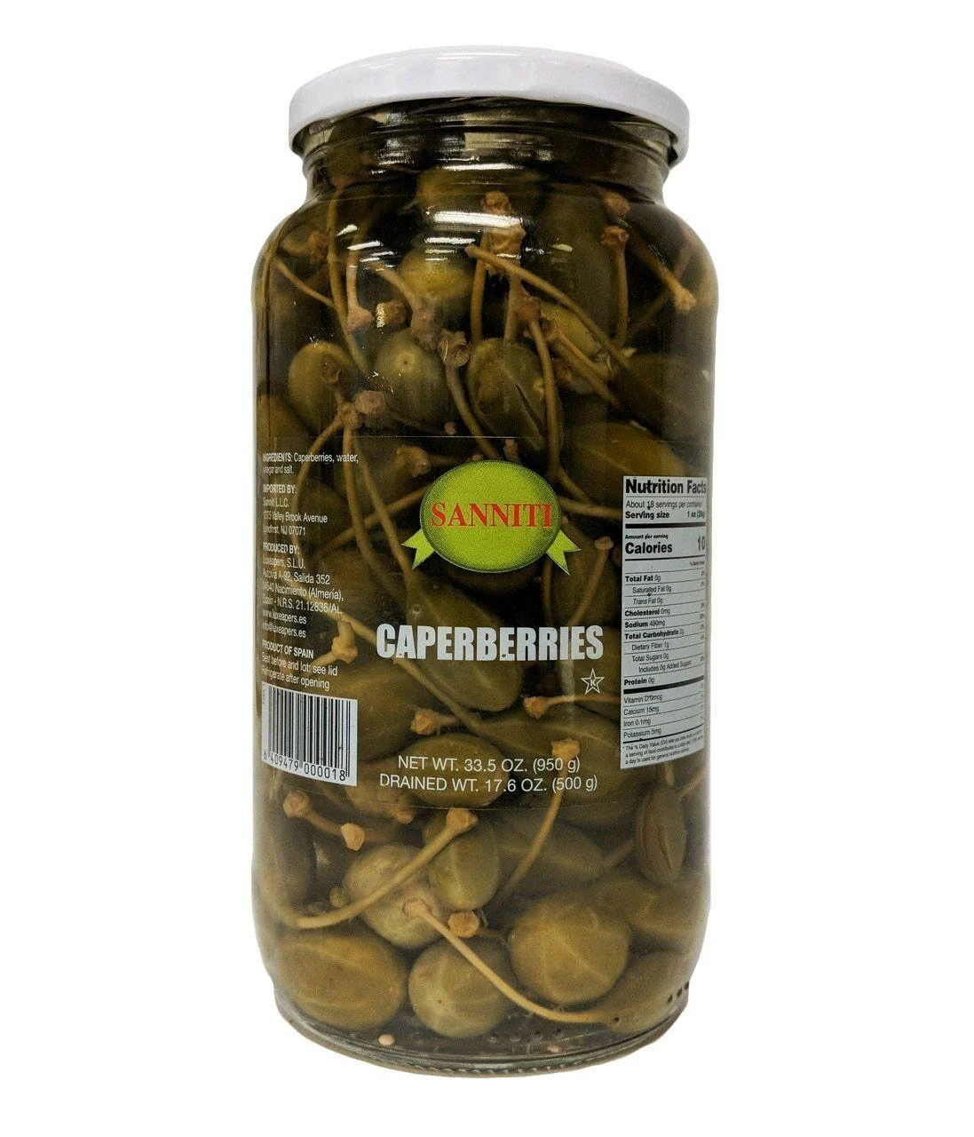 Sanniti Caperberries in Vinegar and Salt Brine, 33.5 oz