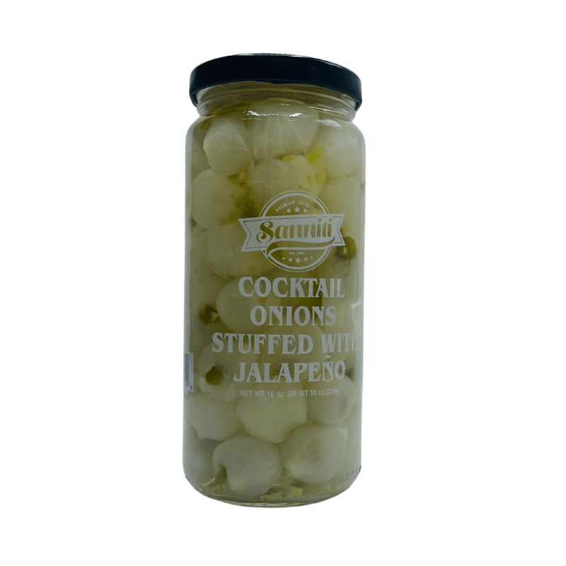 [Best Before: 09/18/2026] Sanniti Cocktail Onions Stuffed Jalapeno, Net Weight 16 oz - Drained Weight 10 oz