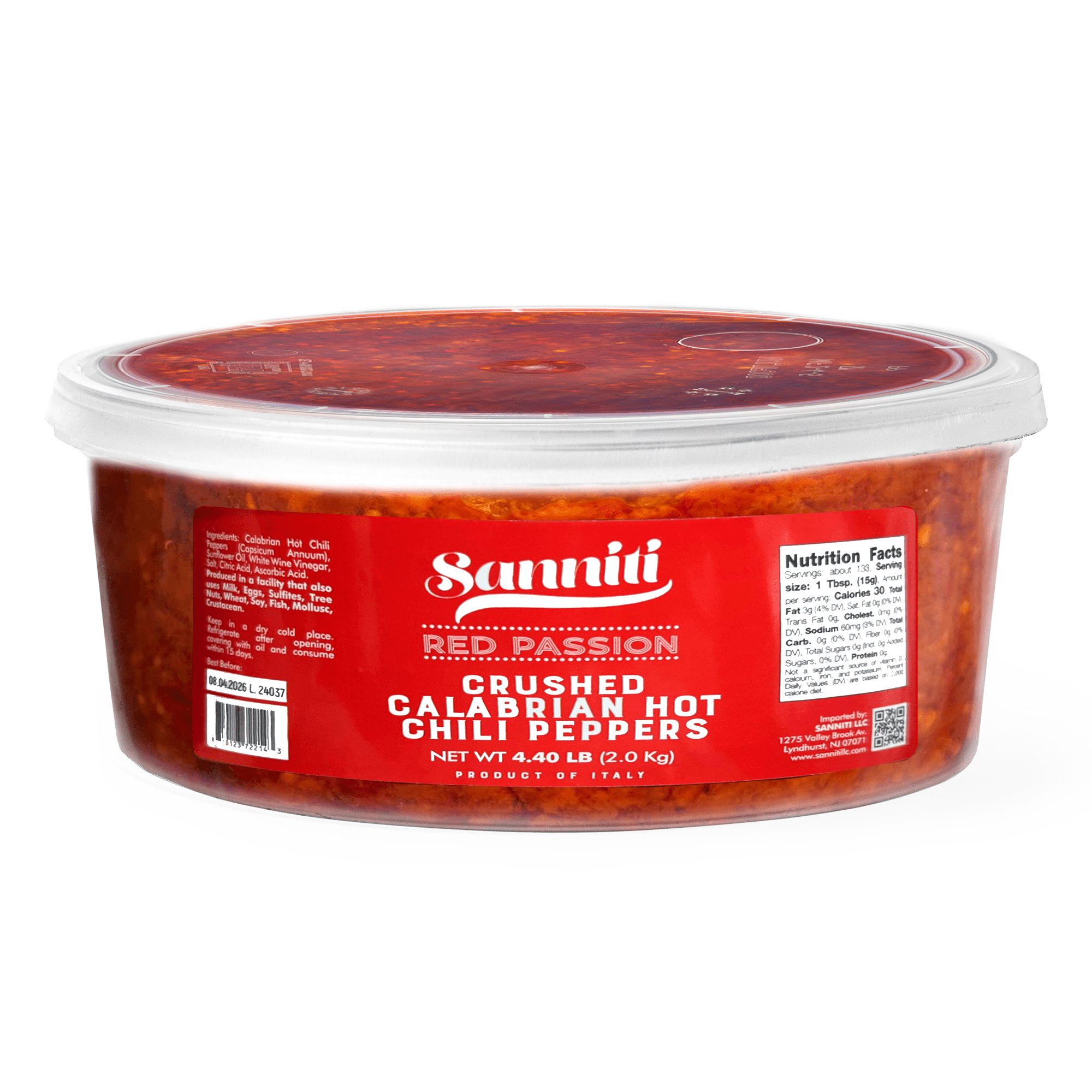 Sanniti Red Passion Crushed Calabrian Hot Chili Peppers, 4.4 Lbs