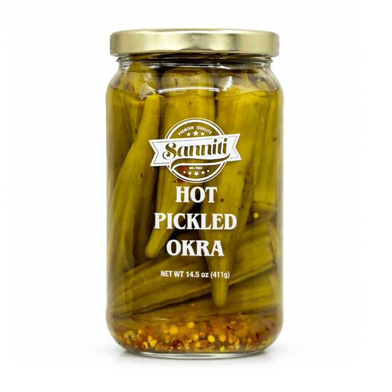 [Best Before: 12/31/2026] Sanniti Hot Pickled Okra, 14.5 oz