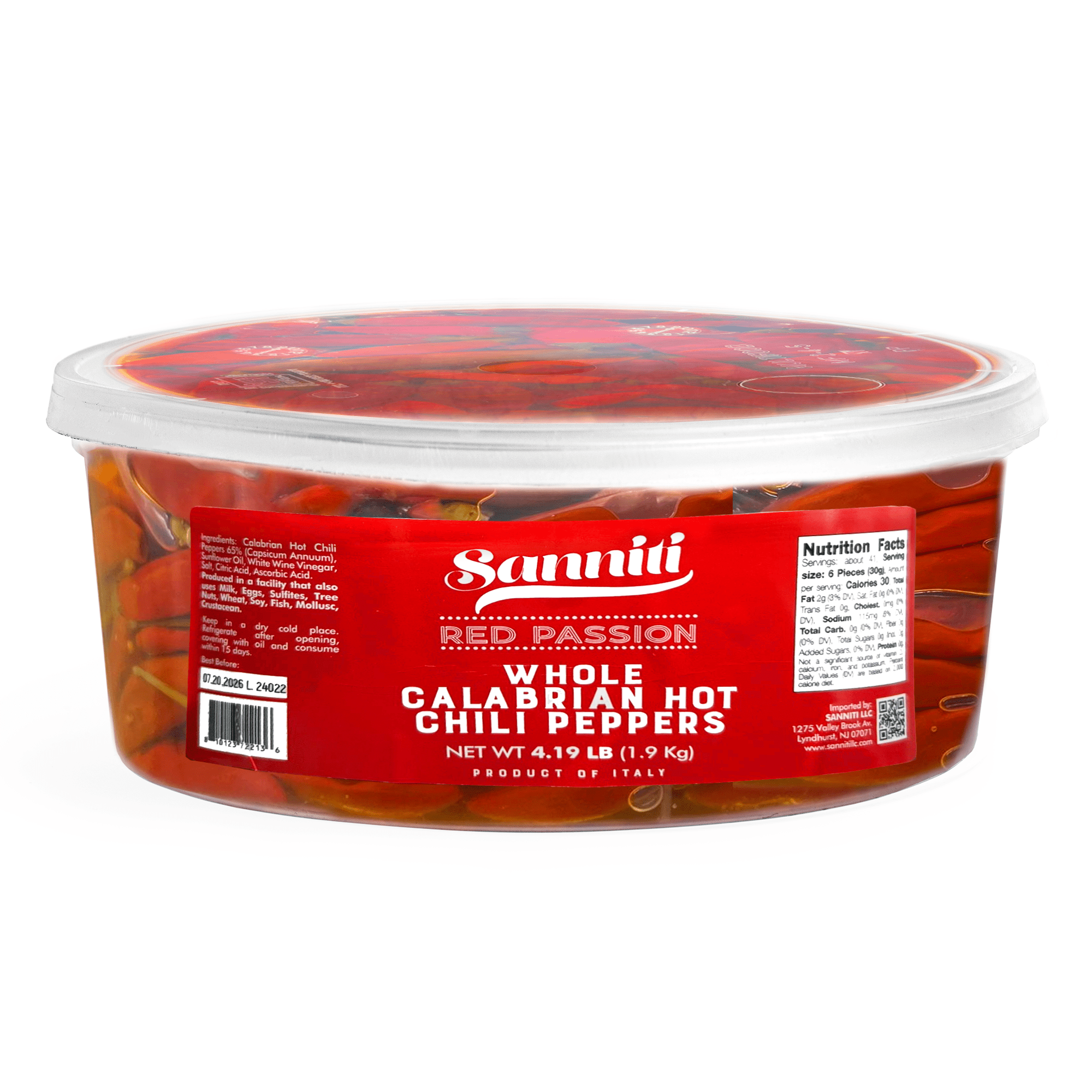 Sanniti Red Passion Whole Calabrian Hot Chili Peppers, 4.19 Lbs