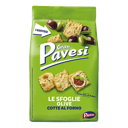 Gran Pavesi Black and Green Olive Crackers, 5.64 oz | 160g