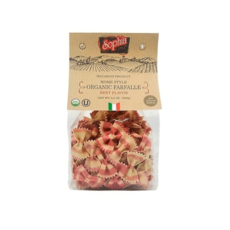 Sophia Beet Flavored Organic Two Colored Farfalle Pasta, 8.8 oz