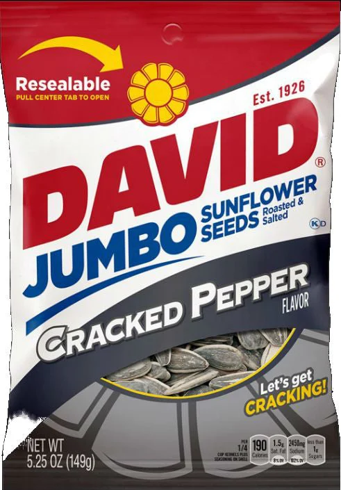 David Roasted And Salted Cracked Pepper Jumbosunflower Seeds Pack 5.25 Ounce Size - 12 Per Case.