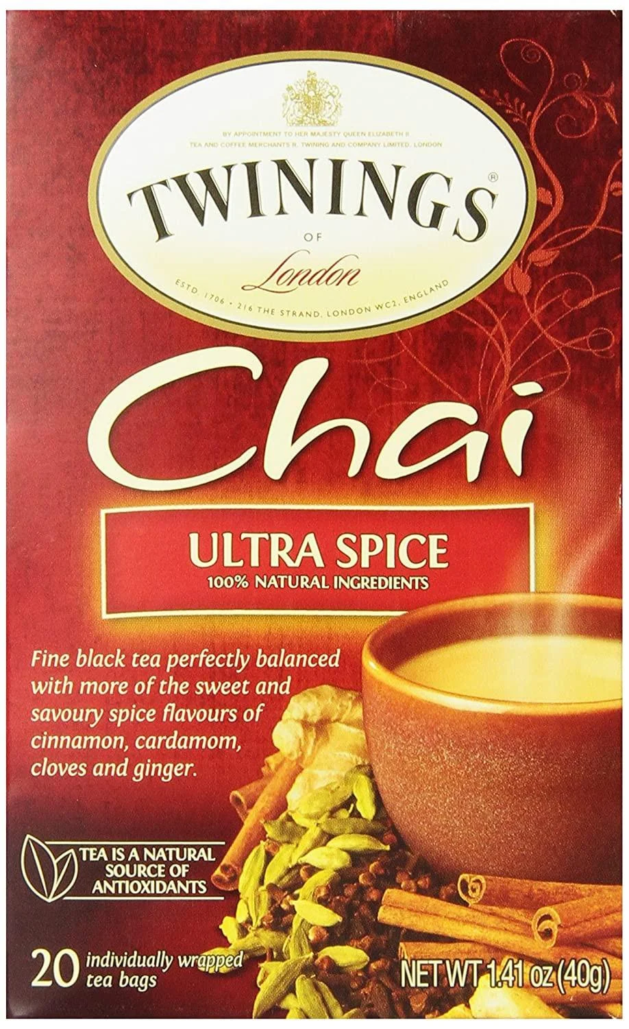Twinings of London Ultra Spice Chai Tea Bags, 20 Count