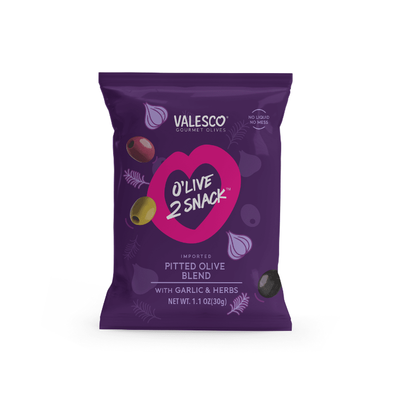 Valesco Garlic and Herbs Pitted Mixed O'lives 2 Snack, 1.1 oz