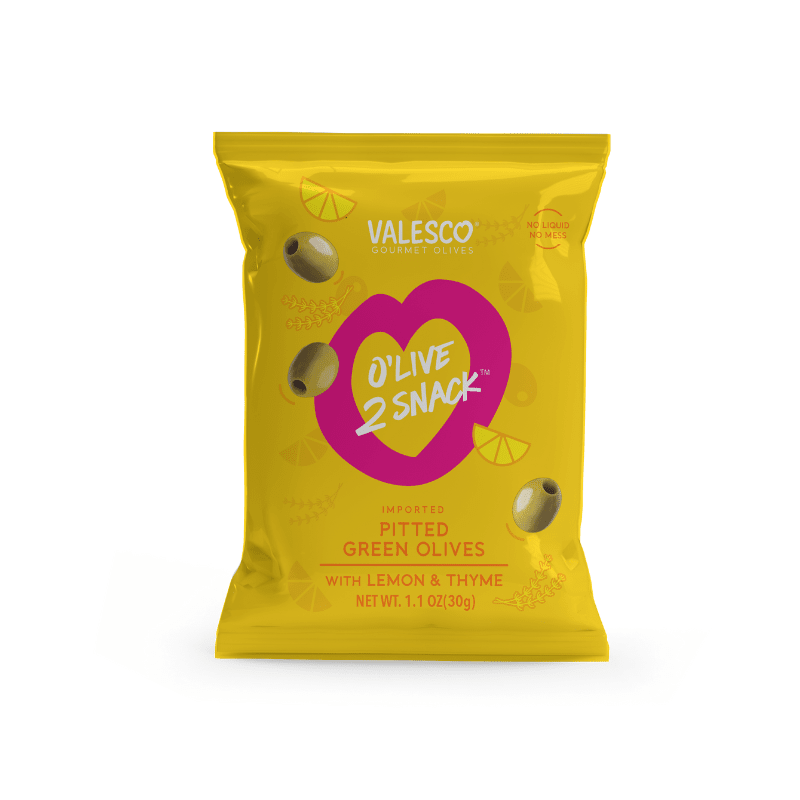 Valesco Lemon and Thyme Pitted Green O'lives 2 Snack, 1.1 oz