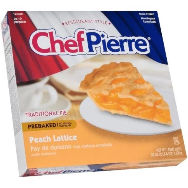 Chef Pierre Peach Pre Baked Lattice 10 Inch  Pie 38 Ounce Size - 6 Per Case.