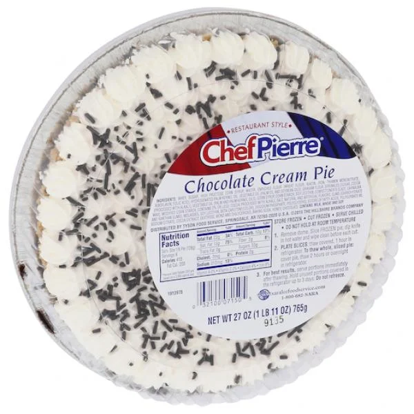 Chef Pierre Pie Chocolate Cream 10 Inch  27 Ounce Size - 6 Per Case.