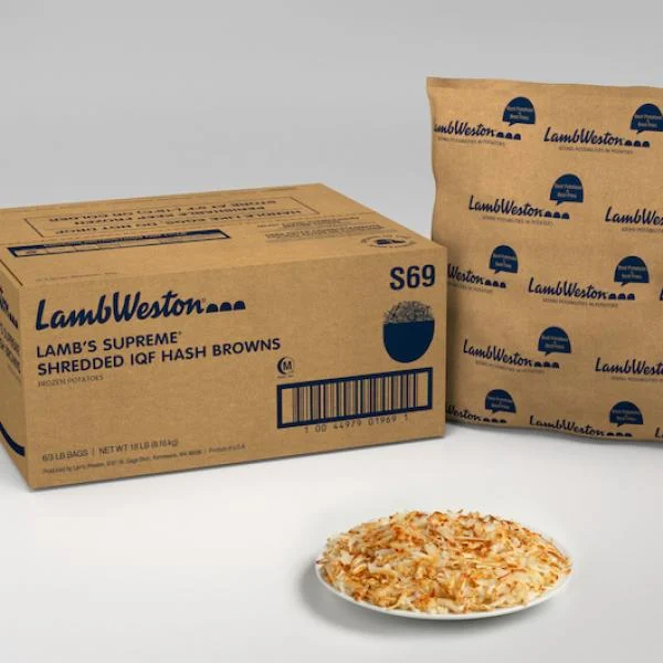 Shredded Individual Quick Frozen Hash Browns Frozen Potatoes 3 Pound Each - 6 Per Case.