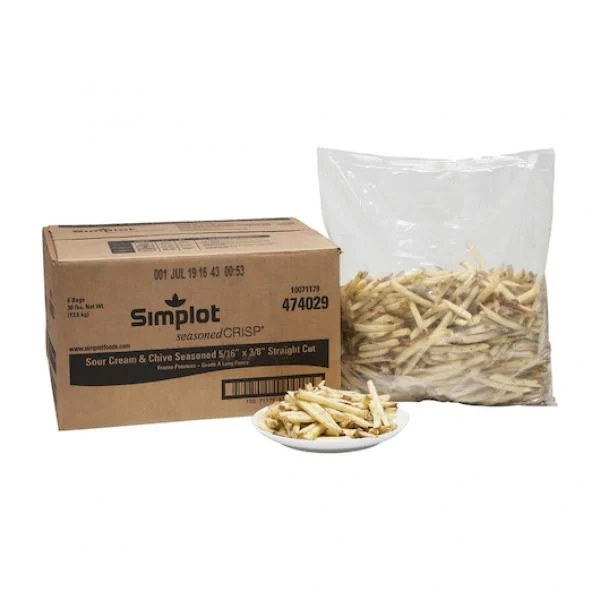 Simplot Seasonedcrisp 6 Inch x8 Inch Sour Cream And Chive Straight Cut Fries Skin On 5 Pound Each - 6 Per Case.