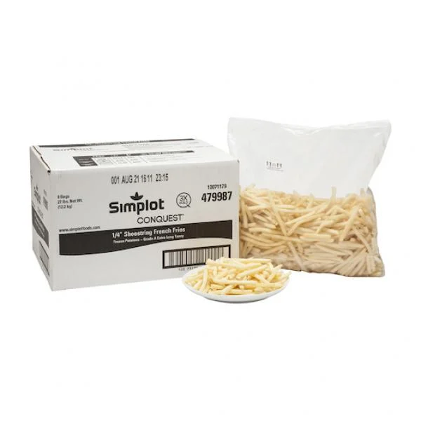 Simplot Conquest 4 Inch Clear Coated Shoestringfries 4.5 Pound Each - 6 Per Case.