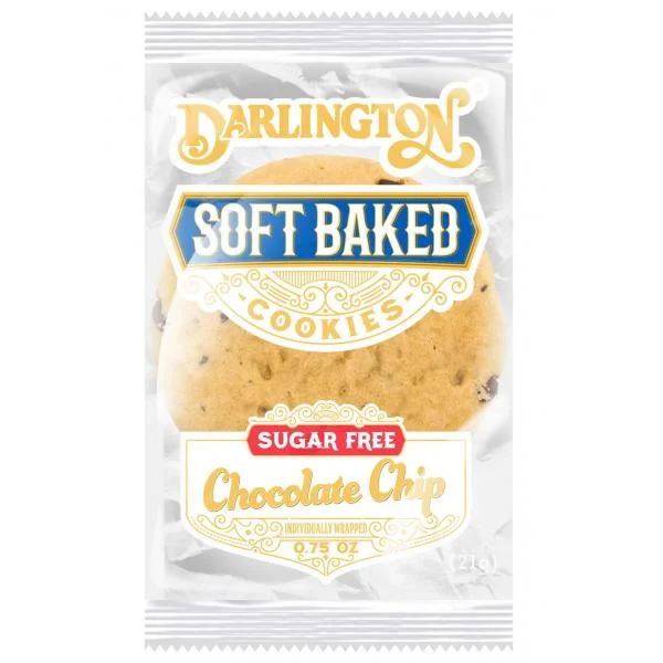 Darlington Sugar Free Soft Baked Chocolate Chip Cookies Individually Wrapped 1 Count Packs - 106 Per Case.