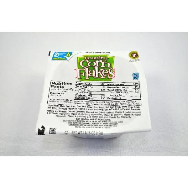 Country Corn Flakes Cereal Single Serve Bowlpak 0.68 Ounce Size - 96 Per Case.