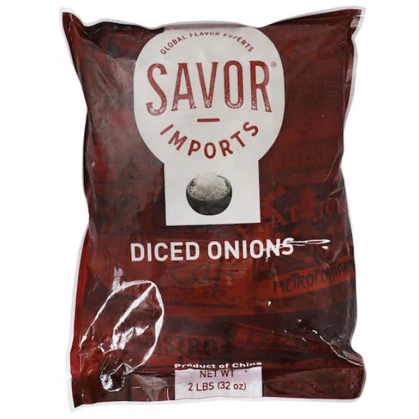 Savor Imports Onion Frozen Diced 8 Inch 2 Pound Each - 6 Per Case.
