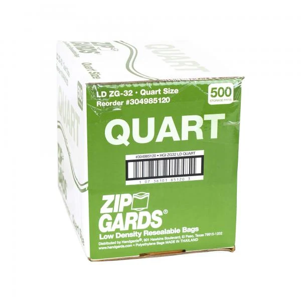 Zipgards Low Density Recloseable 7 Inch X 8 Inch Quart Storage Bag  1 - 500 - 500 Ea