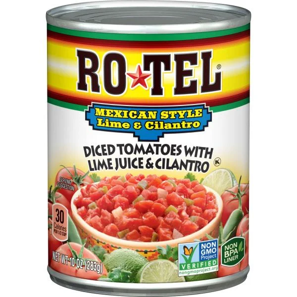 Rotel Mexican Style Lime And Cilantro Diced Tomatoes And Green Chilies 10 Ounce Size - 12 Per Case.