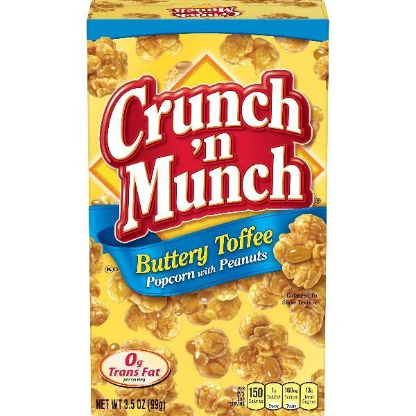 Crunch 'n Munch Buttery Toffee Popcorn With Peanuts 3.5 Ounce Size - 12 Per Case.