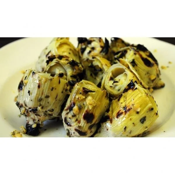 Sevillo Fine Foods Frozen Vegetable Quartered Fire Roasted Artichoke Hearts 8 Pound Each - 1 Per Case.