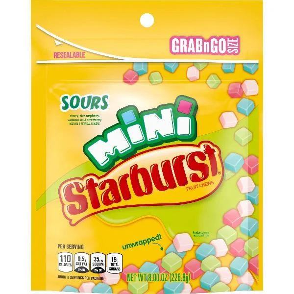 Starburst Minis Sours Stand Up Pouch 8 Ounce Size - 8 Per Case.