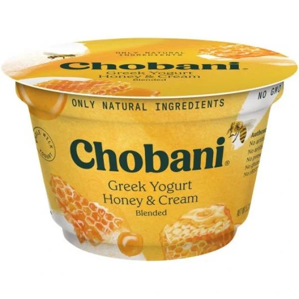 Chobani Whole Milk Greek Yogurt Honey & Cream Blended 5.3 Ounce Size - 12 Per Case.