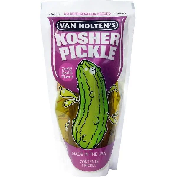 Van Holten's Jumbo Garlic Pickle Individually Packed In A Pouch 1 Each - 12 Per Case.