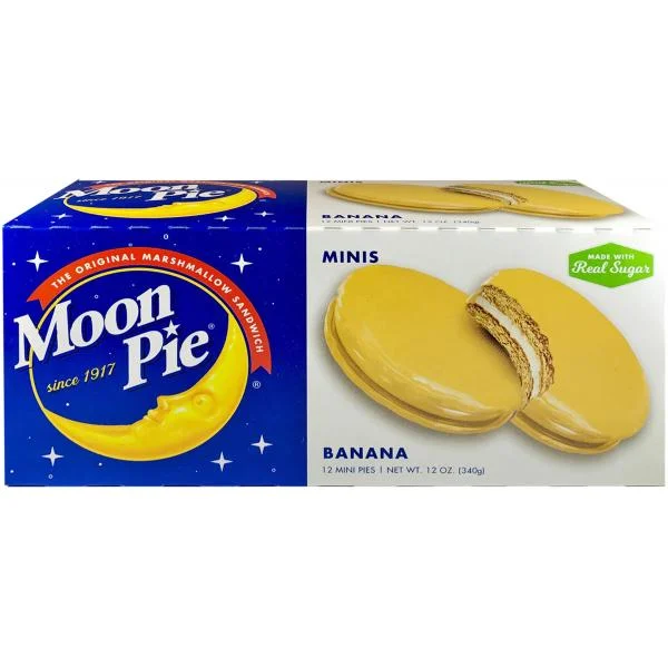 Banana Mini MoonpieCase Marshmallow Sandwich Snack 12 Ounce Size - 8 Per Case.