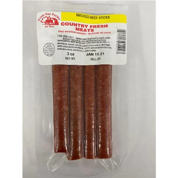 Country Fresh Meats All Beef Snack Sticks 3 Ounce Size - 102 Per Case.