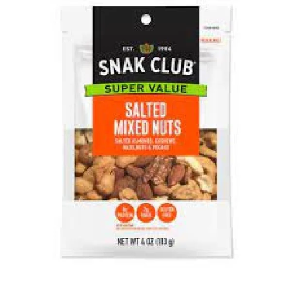 Snak Club Salted Mixed Nuts 4 Ounce Size - 6 Per Case.