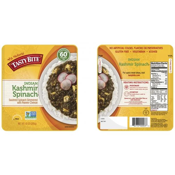 Tasty Bite Kashmir Spinach 10 Ounce Size - 48 Per Case.
