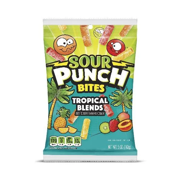 Sour Punch Bites Tropical Casehb 5 Ounce Size - 12 Per Case.