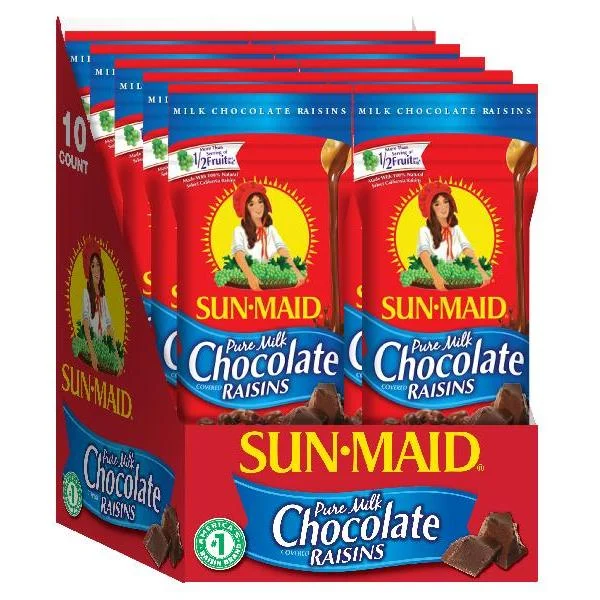 Sunmaid Milk Chocolate Raisins 2 Ounce Size - 40 Per Case.