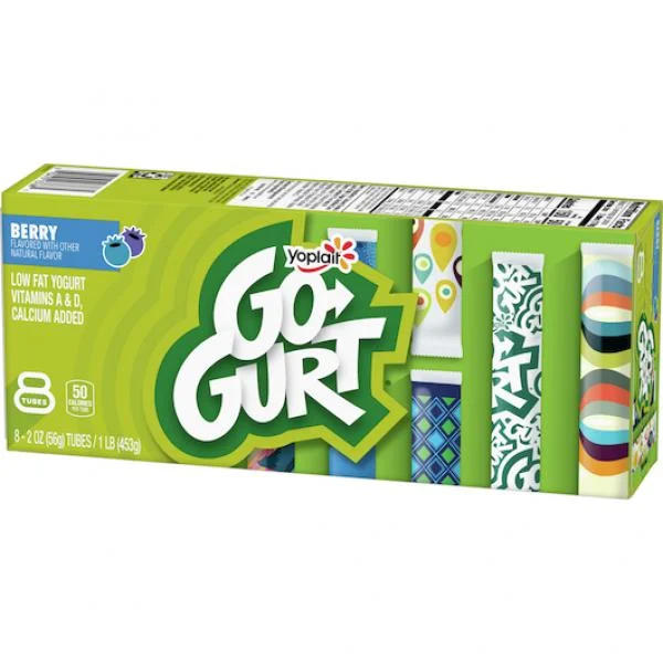 Yoplait Go Gurt Yogurt Single Serve Tube Low Fat Berry 16 Ounce Size - 8 Per Case.