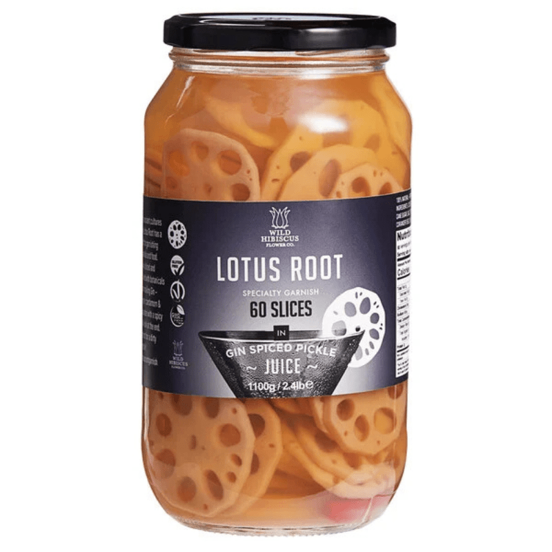Wild Hibiscus Lotus Root Slices in Gin Spiced Pickled Juice, 2.4 Lbs
